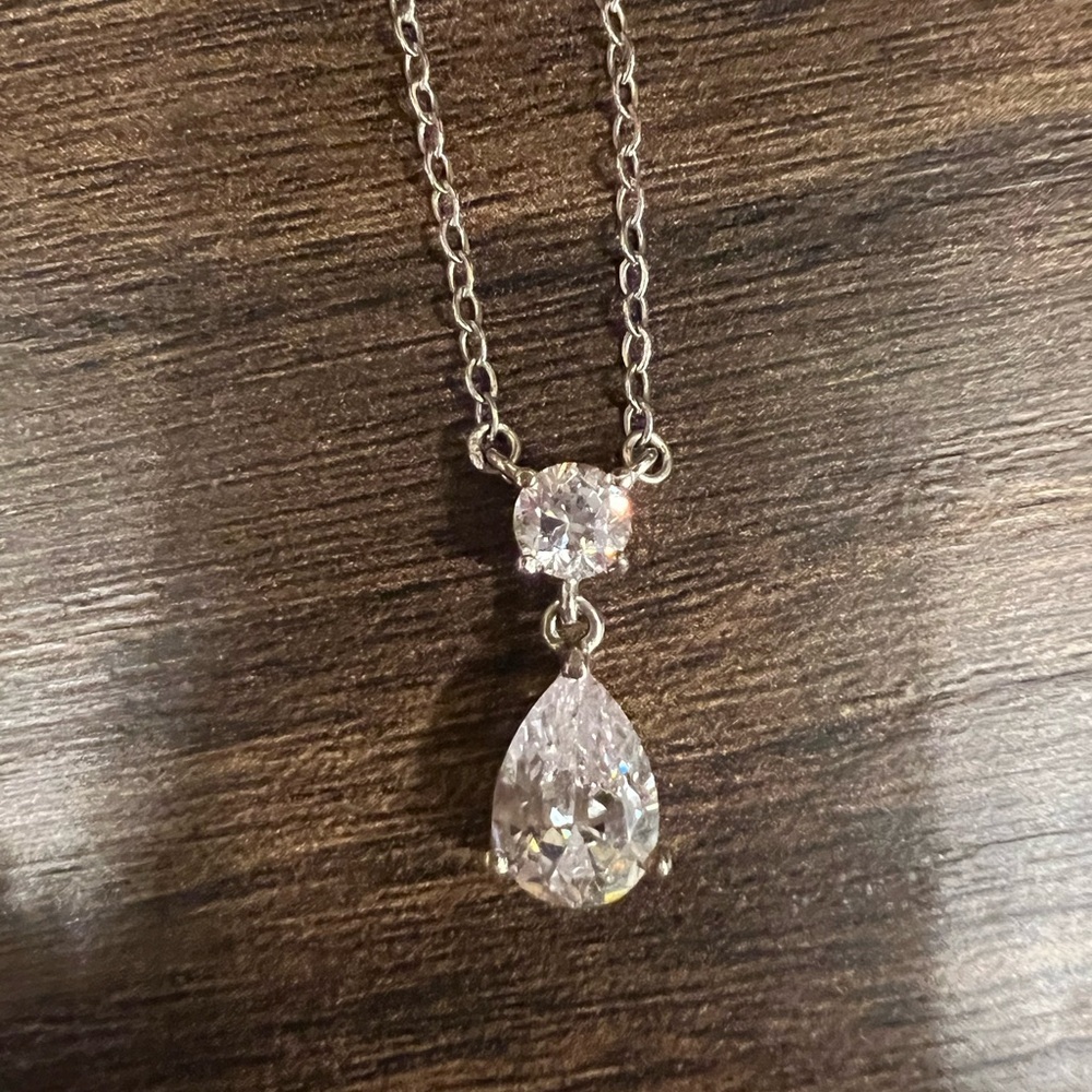 Elegant Sterling Silver Teardrop CZ Necklace